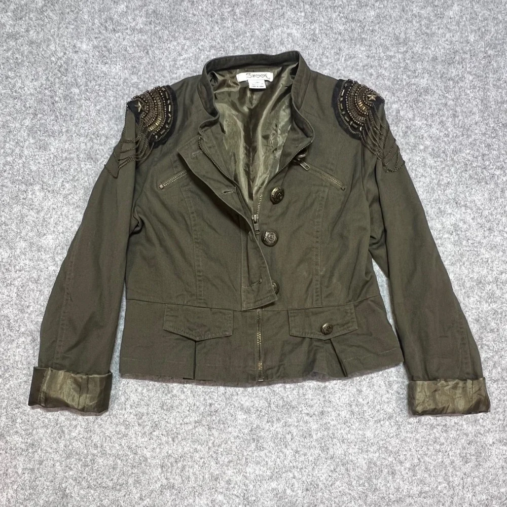 Swoon Kids Olive Green Military Jacket Beaded Epaulettes‎ Youth Small